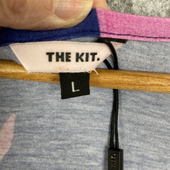 The Kit Tropical Leaf Print Boho Midi Dress Size L Slim Fit Stretchy Resortwear - Picture 6 of 8